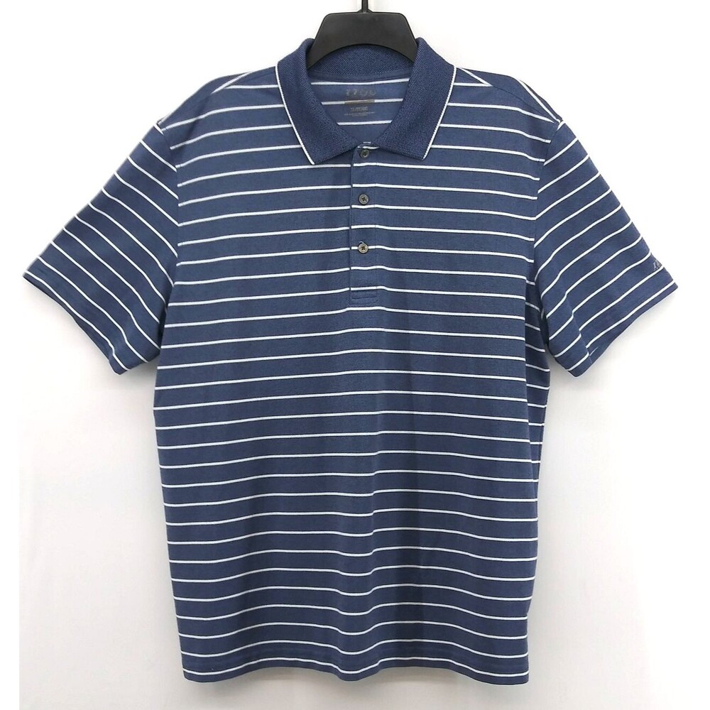 IZOD Polo Shirt Men Size XL Blue White Striped Short Sleeve Rugby Golf Outdoors